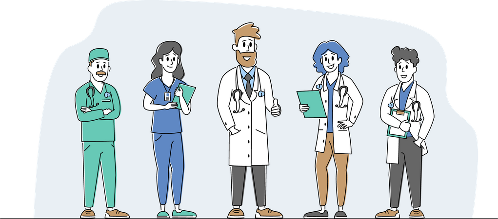 Hospital Doctor and Staff  Illustration