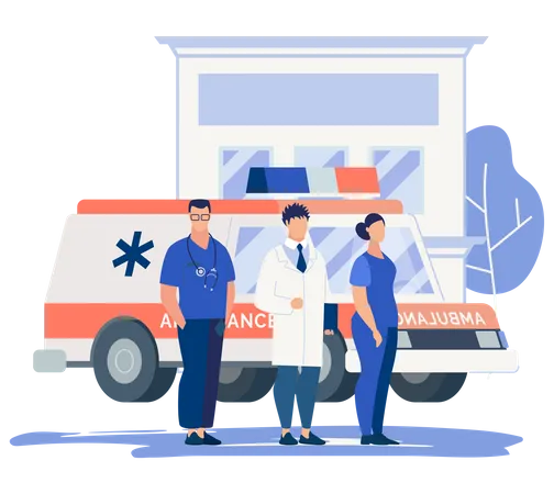 Conceito De Apoio De Emergencia De Hospitais E Assistentes Medicos E Ambulancias Como Um Conceito Que Salva Vidas Ilustração