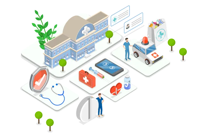3 D Isometric Flat Vector Conceptual Illustration Of Hospital Facilities And Services Medicine And Healthcare 일러스트레이션
