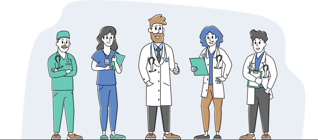 Médico e equipe do hospital  Ilustração
