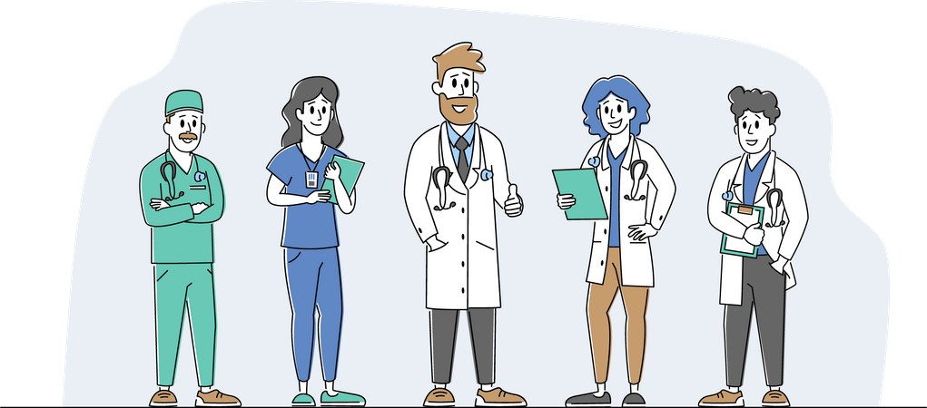 Médico y personal del hospital  Ilustración