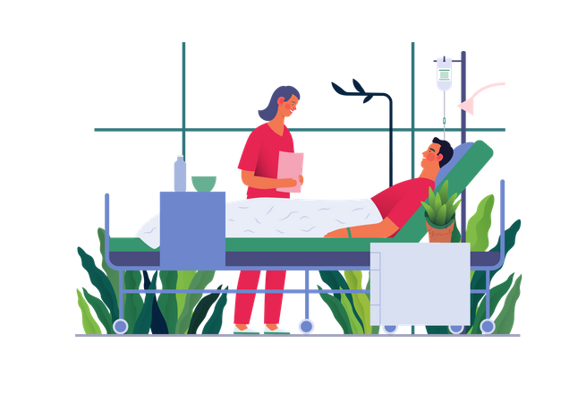 Hospital patient in the private ward and doctor checking patient  Illustration