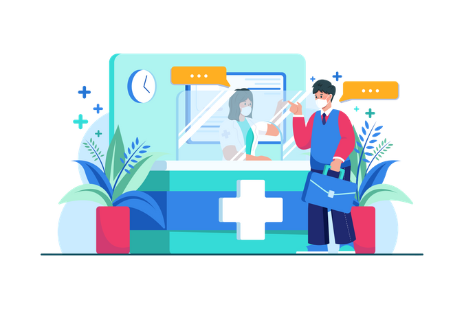 Hospital receptionist consulting with a patient Illustration