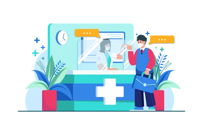 Hospital receptionist consulting with a patient  Illustration