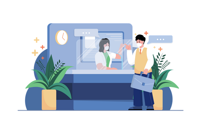 Hospital Receptionist Consulting With A Patient  Illustration