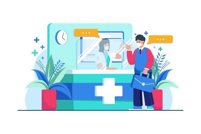 Hospital receptionist consulting with a patient  Illustration