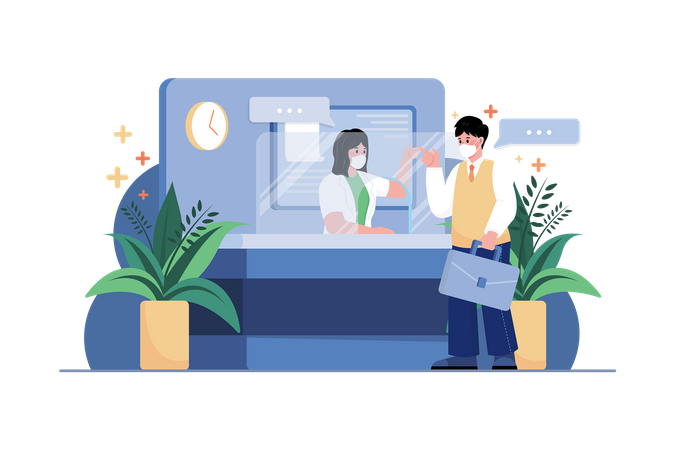 Hospital Receptionist Consulting With A Patient  Illustration