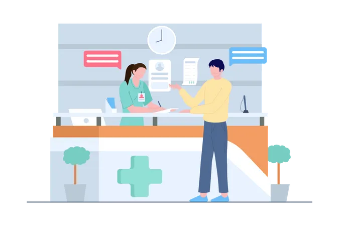 Hospital receptionist consulting with patient  Illustration