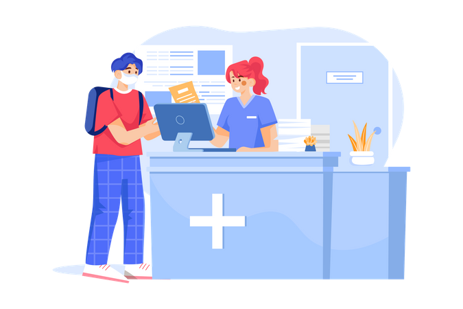 Hospital receptionist consulting with the patient Illustration