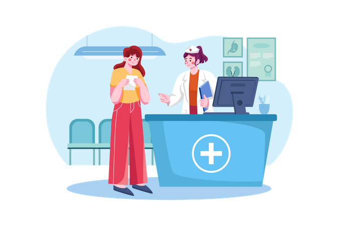 Hospital receptionist consulting with the patient  Illustration