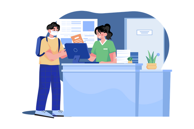 Hospital Receptionist Consulting With The Patient  Illustration