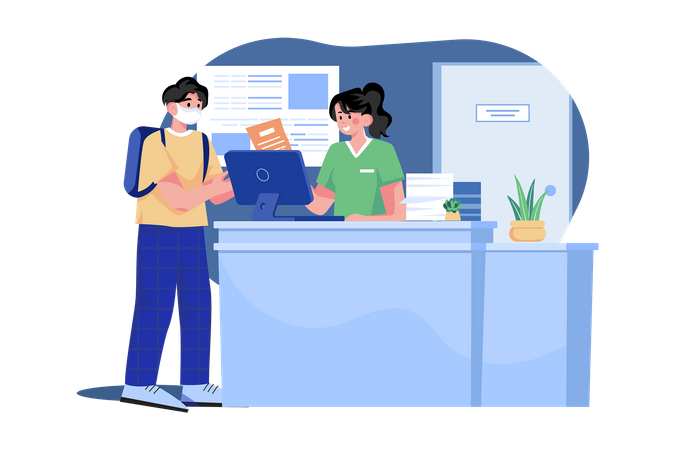 Hospital Receptionist Consulting With The Patient  Illustration