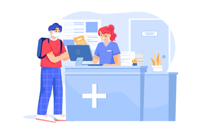 Hospital receptionist consulting with the patient  Illustration