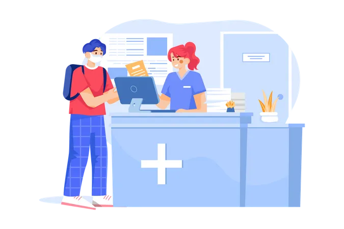 Hospital receptionist consulting with the patient  Illustration