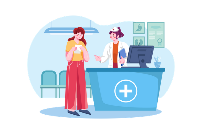 Hospital receptionist consulting with the patient  Illustration