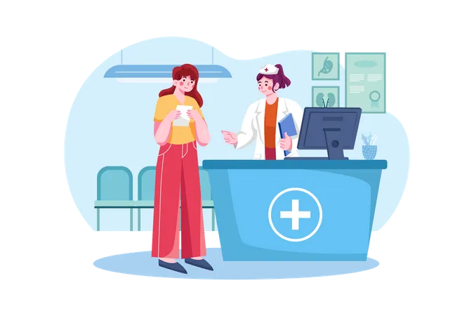 Hospital receptionist consulting with the patient  Illustration