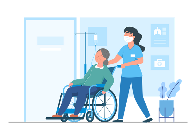 Hospital staff provide wheelchairs for patients  Illustration