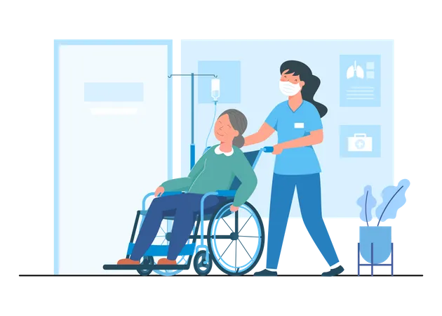 Hospital staff provide wheelchairs for patients  Illustration