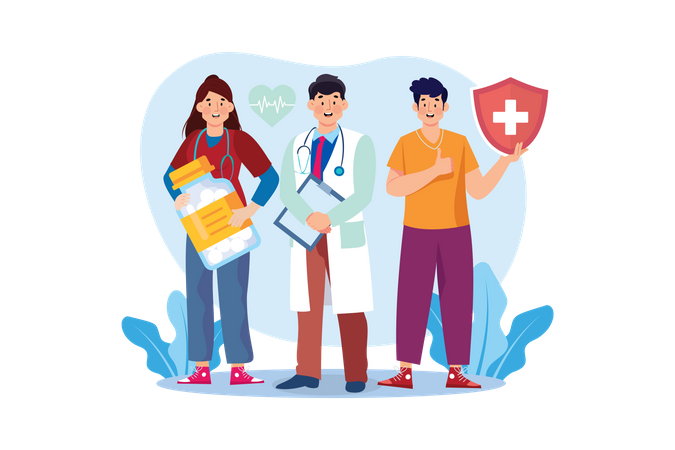 Hospital staff standing together  Illustration