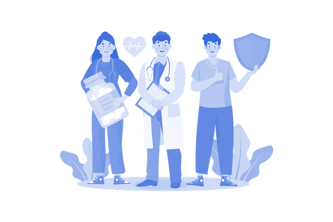 Hospital staff standing together  Illustration