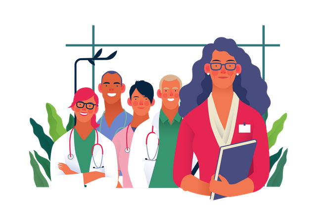 Hospital staff standing together  Illustration