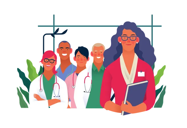 Hospital staff standing together  Illustration