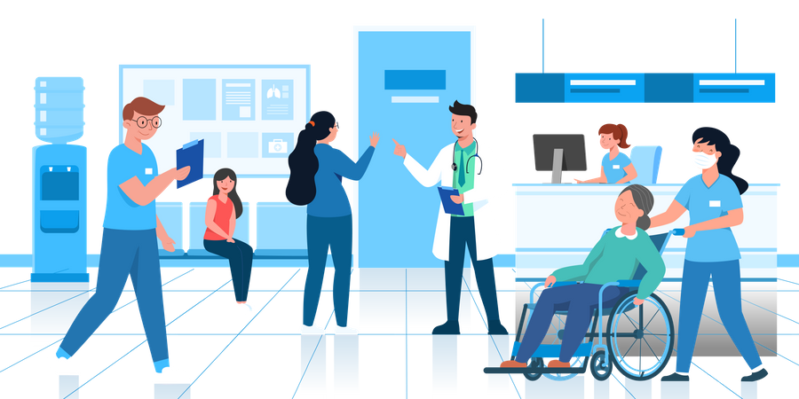 Hospital staff working on patients  Illustration