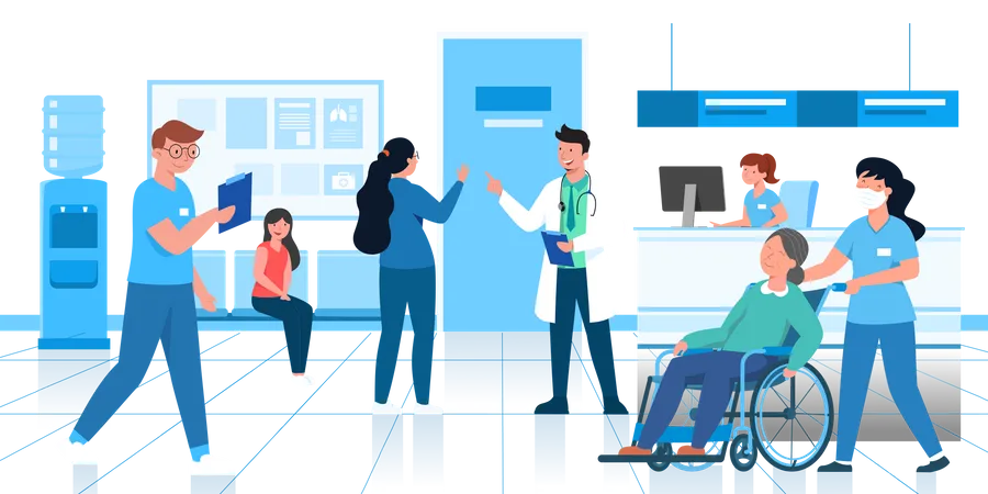 Hospital staff working on patients  Illustration