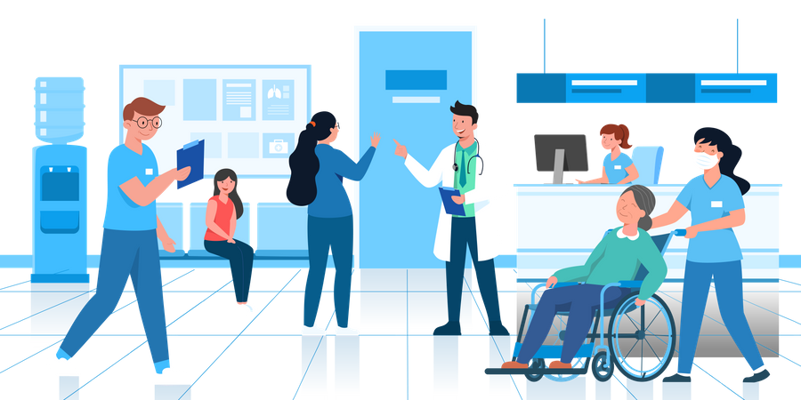 Hospital staff working on patients  Illustration