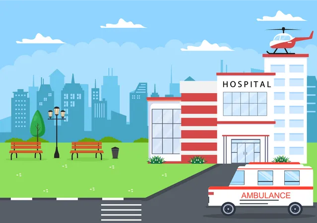 Hospital with emergency service Illustration