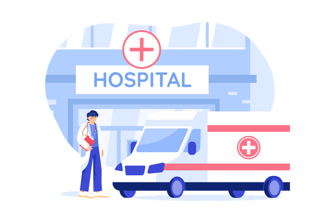 Hospital with emergency service  Illustration