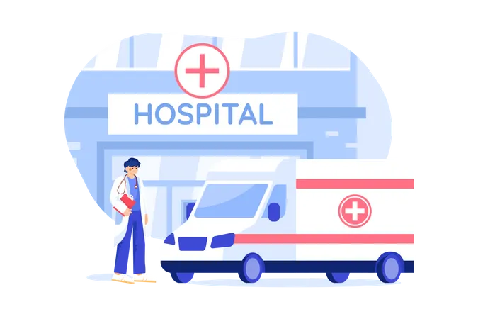 Hospital with emergency service  Illustration