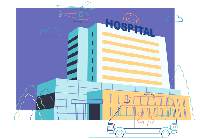 Hospital with emergency vehicle  Illustration