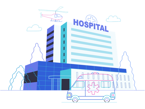 Hospital with emergency vehicle  Illustration