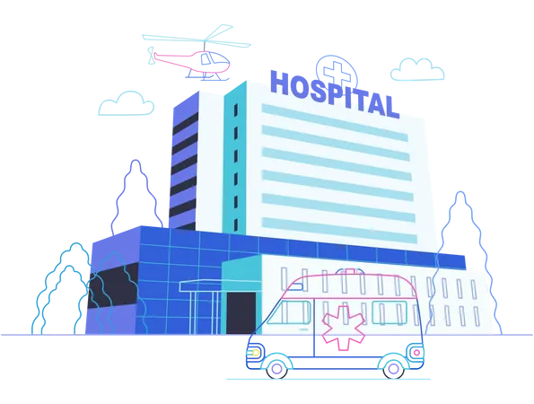 Hospital with emergency vehicle  Illustration