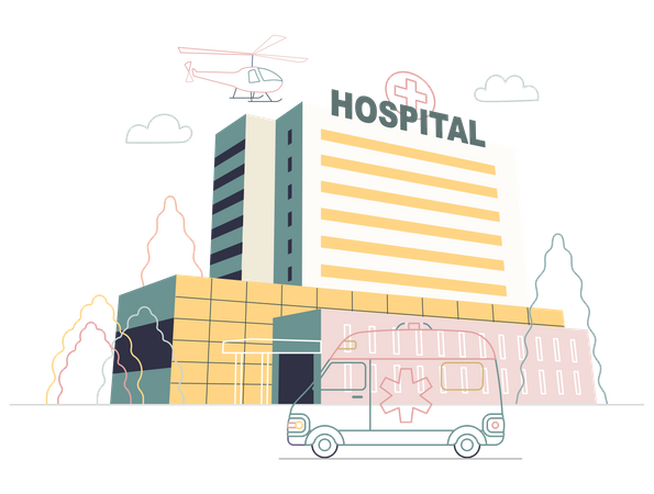 Hospital with emergency vehicle  Illustration