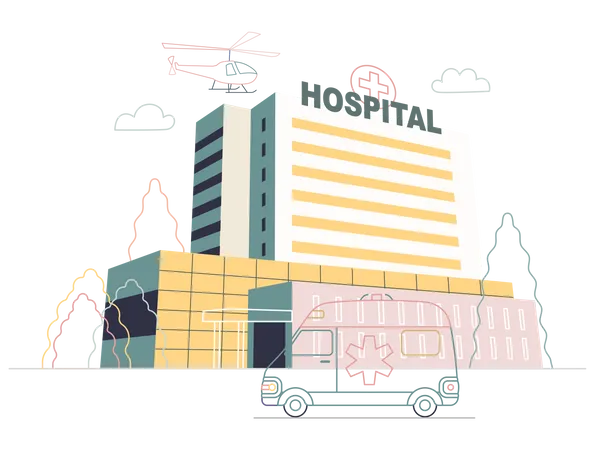 Hospital with emergency vehicle  Illustration