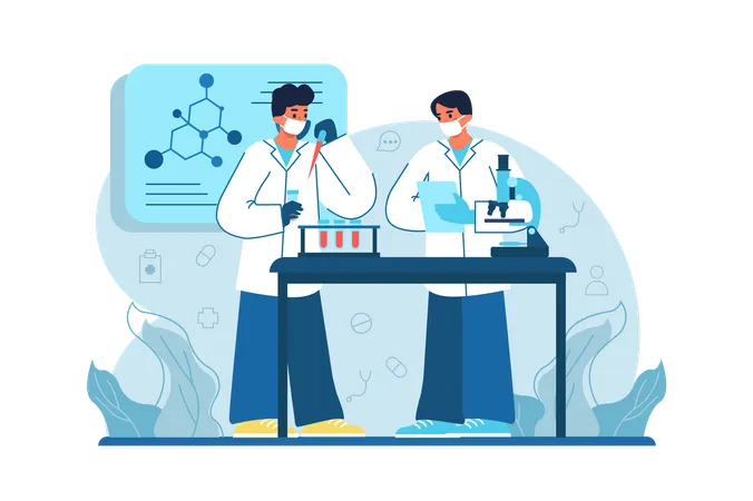 Medicine Blue Concept Hospital Laboratory With People Scene In The Flat Cartoon Design Hospitals Research New Drugs In A Chemistry Lab Vector Illustration Illustration