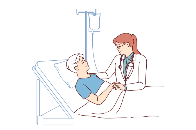 Hospizärztin unterstützt sterbenden alten Mann auf der Intensivstation nach erfolgloser Therapie  Illustration