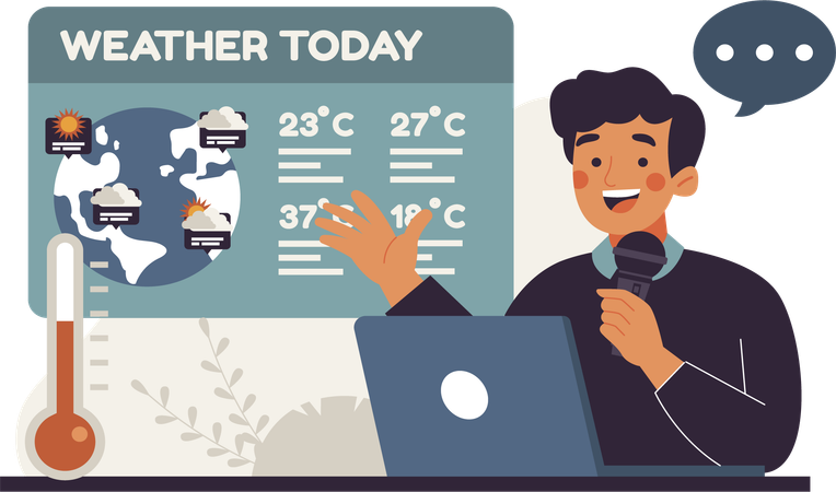 Host announces latest weather forecast  Illustration