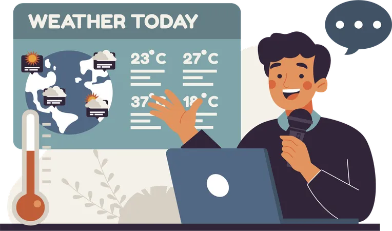 Host announces latest weather forecast  Illustration