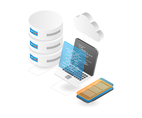 Hosting application cloud server programmer  Illustration