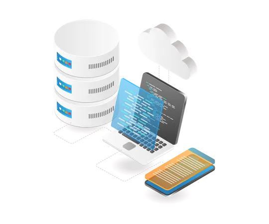 Hosting application cloud server programmer  Illustration