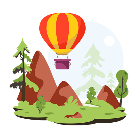 Hot Air Balloon In forest  일러스트레이션