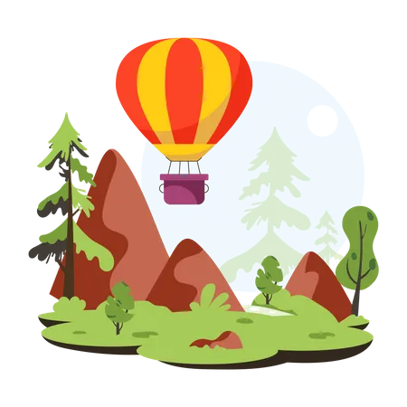 An Appealing Flat Illustration Of Forest Ballooning Illustration