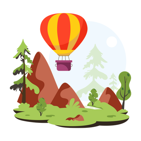 Hot Air Balloon In forest  Illustration