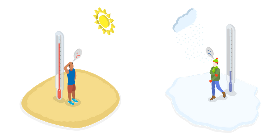 Hot And Cold Weather  Illustration