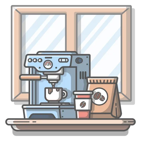 Hot coffee brewing machine Illustration