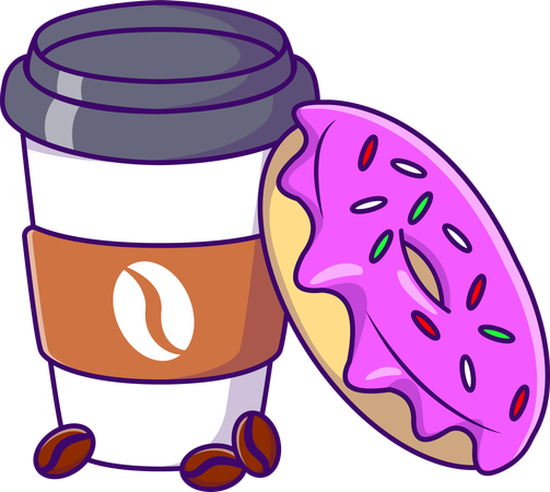 Hot Coffee Cup And Doughnut  Illustration