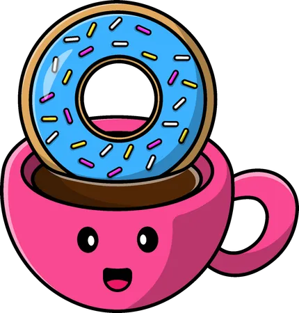 Hot Coffee Cup With Doughnut  Illustration